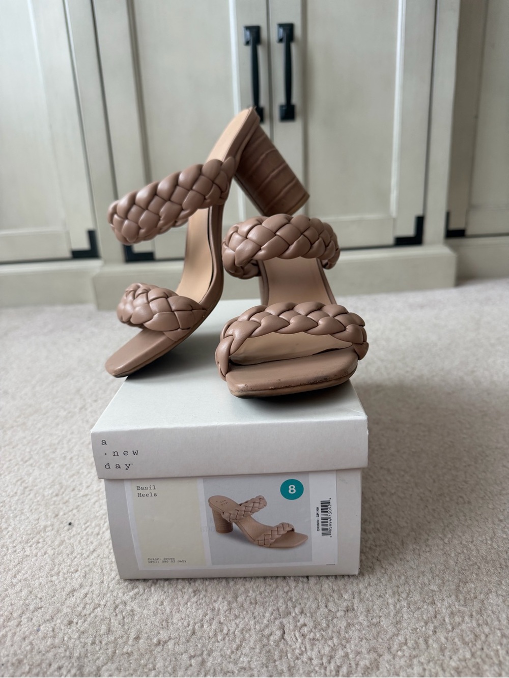 a new day Braided Double-Strap Block Heel Sandals in Tan